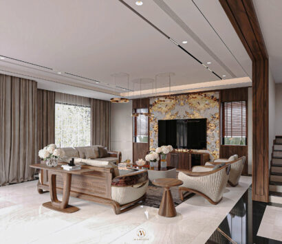 Biệt thự hiện đại 650m² - Phòng khách rộng view sân vườn