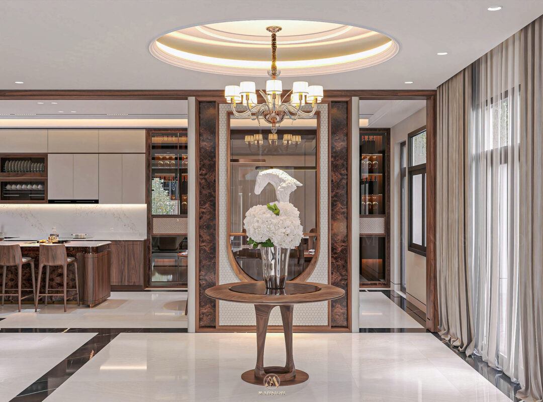 Biệt thự hiện đại 650m² - Sảnh đón nhìn vào phòng khách